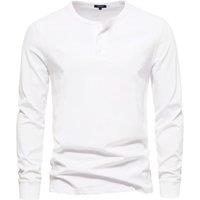 MODISHION Men's Long-Sleeved Henley T-Shirt in White | Size: Large