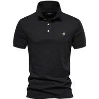 MODISHION Men's Solid Turn-Down Short-Sleeve Polo Shirt in Black | Size: 2XL