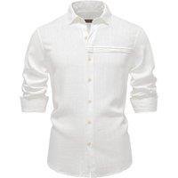MODISHION Men's Linen Breathable Turn Down Collar Long Sleeve Shirt in White | Size: Medium