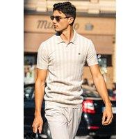 Men's Casual Striped Short Sleeve T-Shirt in Light Beige | Size: Medium