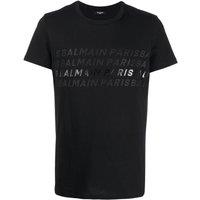 Balmain Men's Paris Rainbow Multi Logo Black T-Shirt | Size: 2XL