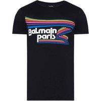 Balmain Men's Paris Rainbow Multi Logo Black T-Shirt | Size: 2XL