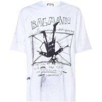 Balmain Men's Sketch Drawing Logo White T-Shirt | Size: 2XL