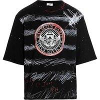 Balmain Men's Paris Graffiti Coin Logo Black T-Shirt | Size: Medium