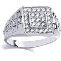 Jewelco London Men's Silver CZ Presidential Link Double Square Watch Signet Ring | Size: Small