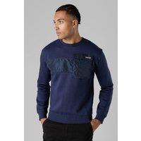 Firetrap Men's Regular Fit Cotton Rich Crew Neck Sweatshirt with Chest Pocket in Dark Navy | Size: Medium