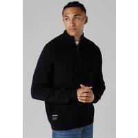 Firetrap Men's Cotton Rich Half Zip Funnel Neck Jumper in Black | Size: Medium
