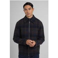 Steel & Jelly Men's Malham - Check Wool Blend Harrington Jacket in Brown | Size: Medium