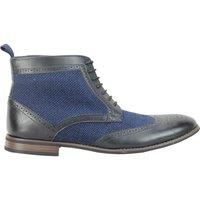 XPOSED Men's Stylish Faux Leather Tweed Brogue Boots With Lace-Up Design in Navy | Size: 6