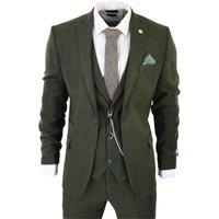 TruClothing Men's 3 Piece Suit Wool Tweed Herringbone in Olive | Size: 42R