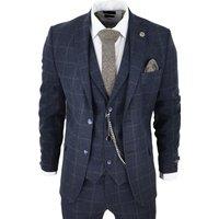 TruClothing Men's 3 Piece Suit Wool Tweed Herringbone in Navy | Size: 50R