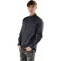 TopLook London Men's Mens Business Casual Shirt - Cotton Long Sleeve Shirt in Dark Navy | Size: Large