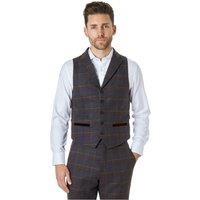 XPOSED Men's Madison Tweed Check Collar Waistcoat - Stylish Tailored Fit in Brown | Size: 38