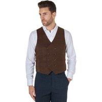 XPOSED Men's Stylish Jude Tweed Check Double Breasted Waistcoat Modern Elegance in Brown | Size: 54