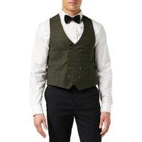 XPOSED Men's Stylish Jude Tweed Check Double Breasted Waistcoat Modern Elegance in Green | Size: 46