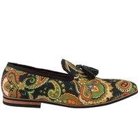 XPOSED Men's Stylish Faux Leather Paisley Print Loafers with Tassels in Black | Size: 8