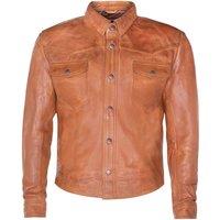 Infinity Leather Men's Retro Leather Shirt Jeans Jacket-Beijing in Tan | Size: 2XL