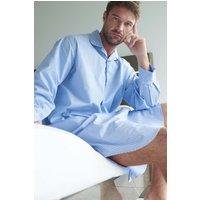 British Boxers Men's "Sky Blue & White" Stripe Crisp Cotton Nightshirt in Light Blue | Size: 2XL