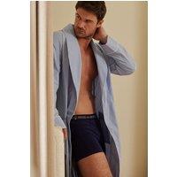 British Boxers Men's Sky Blue & White Stripe Crisp Cotton Dressing Gown in Light Blue | Size: Medium