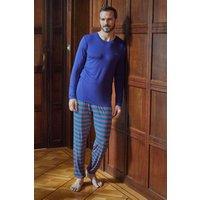 British Boxers Men's Orange Squash Stripe Bamboo Pyjama Set in Blue | Size: XL