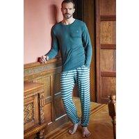 British Boxers Men's Pine Forest Stripe Bamboo Pyjama Set in Green | Size: 3XL