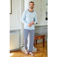 British Boxers Men's Maritime Stripe Bamboo Pyjama Set in Mid Blue | Size: Medium