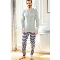 British Boxers Men's Grey Melange Stripe Bamboo Pyjama Set in Light Grey | Size: 2XL