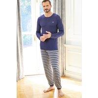 British Boxers Men's Navy Melange Stripe Bamboo Pyjama Set in Navy | Size: Medium