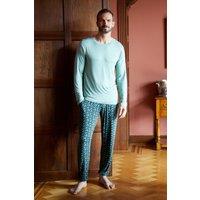 British Boxers Men's Jolly Holly Print Bamboo Pyjama Set in Green | Size: Large