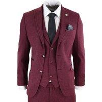 Infinity Leather Men's 3 Piece Herringbone Wool Tweed Retro Suit in Wine | Size: 36R