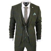 Infinity Leather Men's 3 Piece Wool Suit Tweed Check Peaky Blinders 1920 Gatsby Formal in Olive | Size: 42R