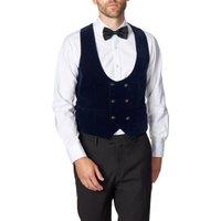 XPOSED Men's Elegant Velvet Double Breasted Waistcoat Formal Occasions in Navy | Size: 54
