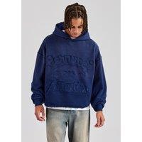 Cernucci Men's Washed Embroidered Boxy Hoodie - Navy Blue | Size: Small