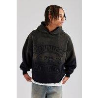 Cernucci Men's Washed Embroidered Boxy Hoodie - Black | Size: Small