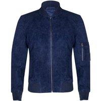 Infinity Leather Men's Suede Trucker Shirt Denim Leather Jacket in Navy | Size: Large