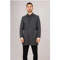 Infinity Leather Men's Wool Blend Classic Collar Overcoat in Grey | Size: 44R