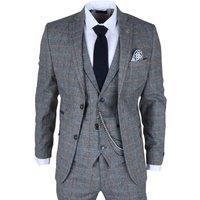 Infinity Leather Men's Check Tweed 3-Piece Suit Vintage Pattern Tailored Fit Woollen Suit in Blue | Size: 40R