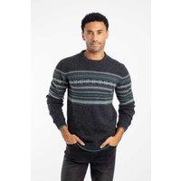 Weird Fish Men's Orson Fair Isle Crew Neck Jumper in Black | Size: Medium