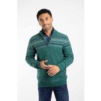 Weird Fish Men's Larner 1/4 Zip Fair Isle Jumper in Teal | Size: 5XL