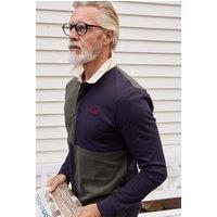 Weird Fish Men's Lyon Cotton Colour Block Rugby Shirt in Dark Green | Size: 2XL
