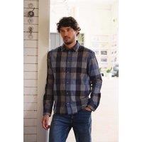 Weird Fish Men's Sode Cotton Brushed Long Sleeve Check Shirt in Blue | Size: Small