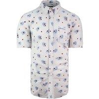 Ben Sherman Men's Oxford Printed Top Short Sleeve White Cotton Shirt | Size: Medium