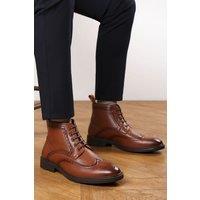 Where's That From Men's 'Finley' Brogue Lace Up Ankle Boots in Tan | Size: 7