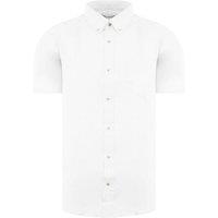Ben Sherman Men's Script Embroidery Oxford Short Sleeve White Shirt | Size: Medium