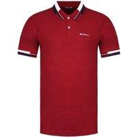 Ben Sherman Men's Classic Fit Short Sleeve Dark Red Mod Stripe Detail Polo Shirt | Size: Medium