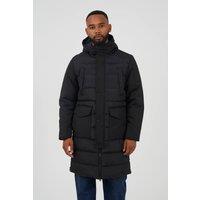 Brave Soul Men's Padded Hooded Longline Jacket in Black | Size: Small