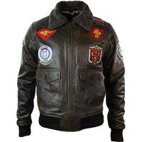 TruClothing Men's Leather Aviator Pilot Bomber Jacket in Brown | Size: XL