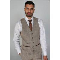 Paul Andrew Men's Holland Tweed Check Waistcoat in Beige | Size: 42R