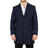 TruClothing Men's Notched Lapel Collar Wool Blend Overcoat Classic Trench Coat Winter Jacket in Navy | Size: XL
