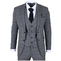 TruClothing Men's 3 Piece Check Suit Tailored Fit Formal Dress Suits in Charcoal | Size: 36R